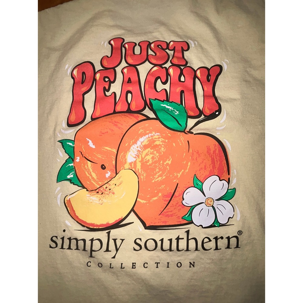 Simply Southern Preppy Just Peachy Graphic T-Shirt Yellow Cotton Coastal Beachy - Picture 6 of 11